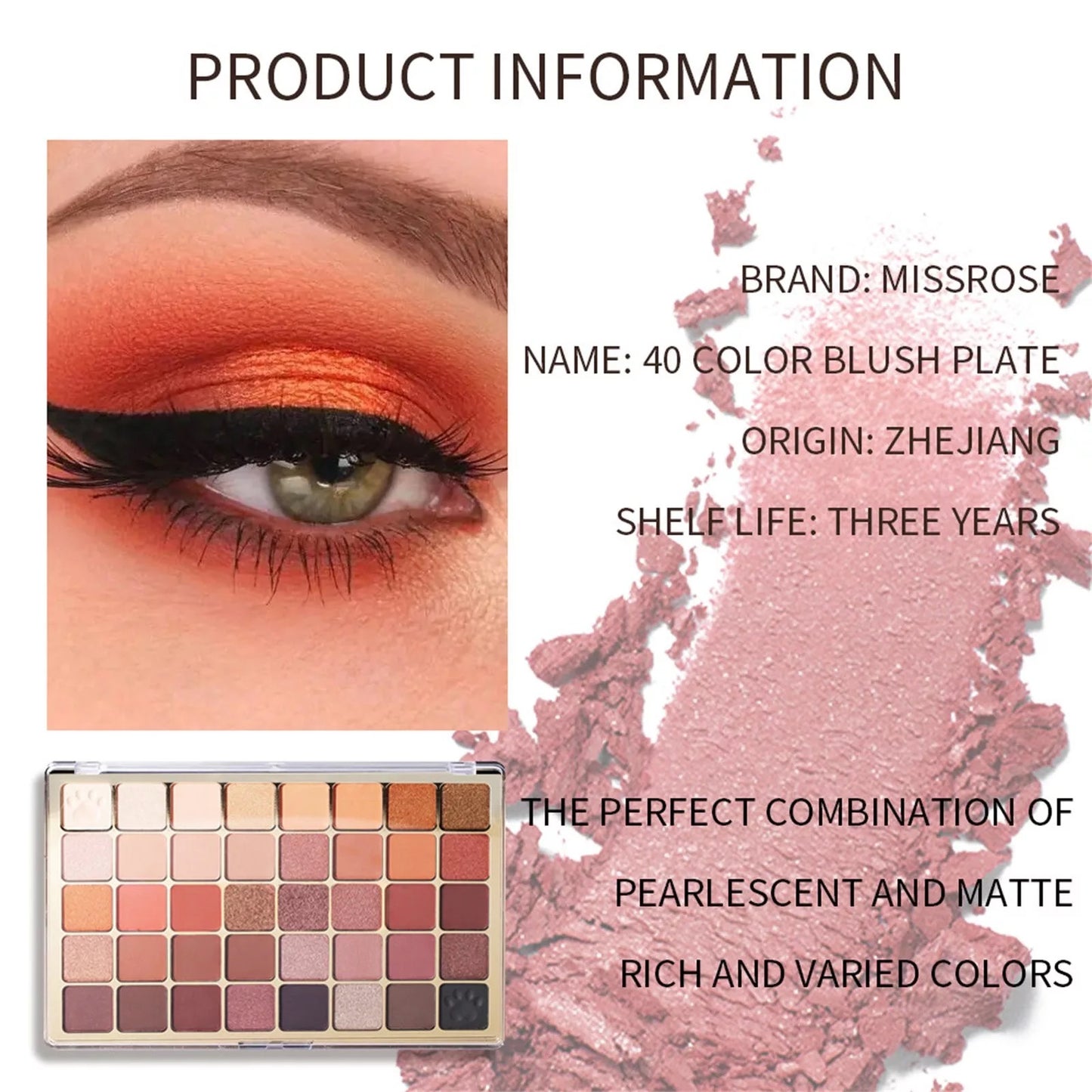 Miss rose 40-color Matte / Shimmer palette